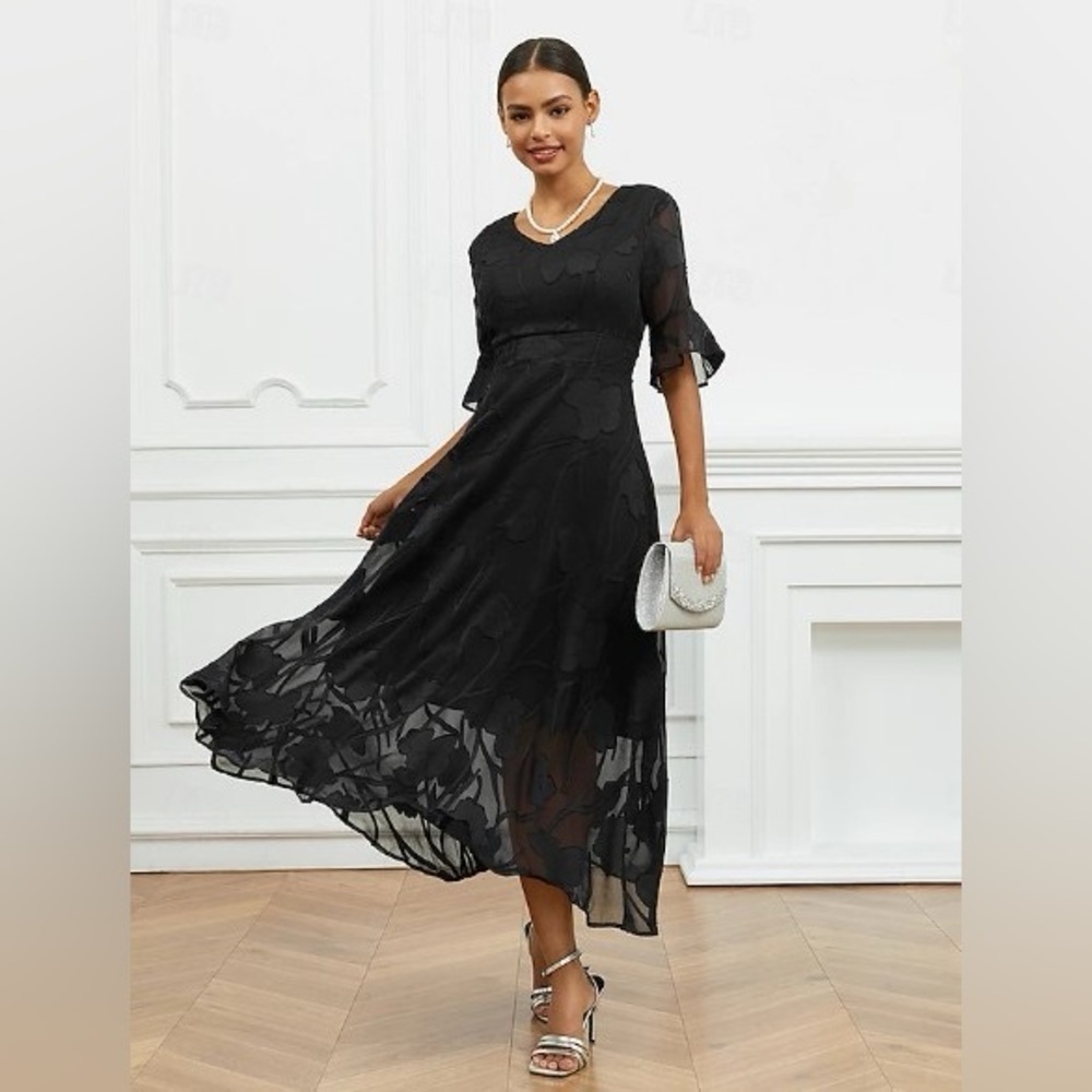 NWT ShallWe Black Lace Flutter Sleeve Cocktail Dress